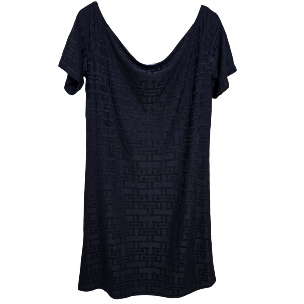 J McLaughlin Navy Embossed Jacquard Mini Dress XL Scoop Neck Preppy Resort